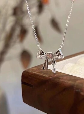 王者荣耀宠爱甜心项链女ins小众高级设计感甜美粉心蝴蝶结锁骨链