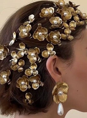 结婚订婚ins点赞百万宫廷风珍珠花朵发夹气质侧边夹高级感发饰女