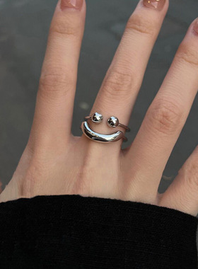 微笑金属戒指女ins小众设计感高级百搭食指戒时尚个性冷淡风指环