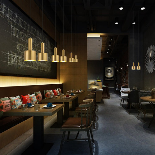 后现代北欧简约火锅店西餐厅灯具轻奢连锁餐饮店金色单头小吊灯 - 图2