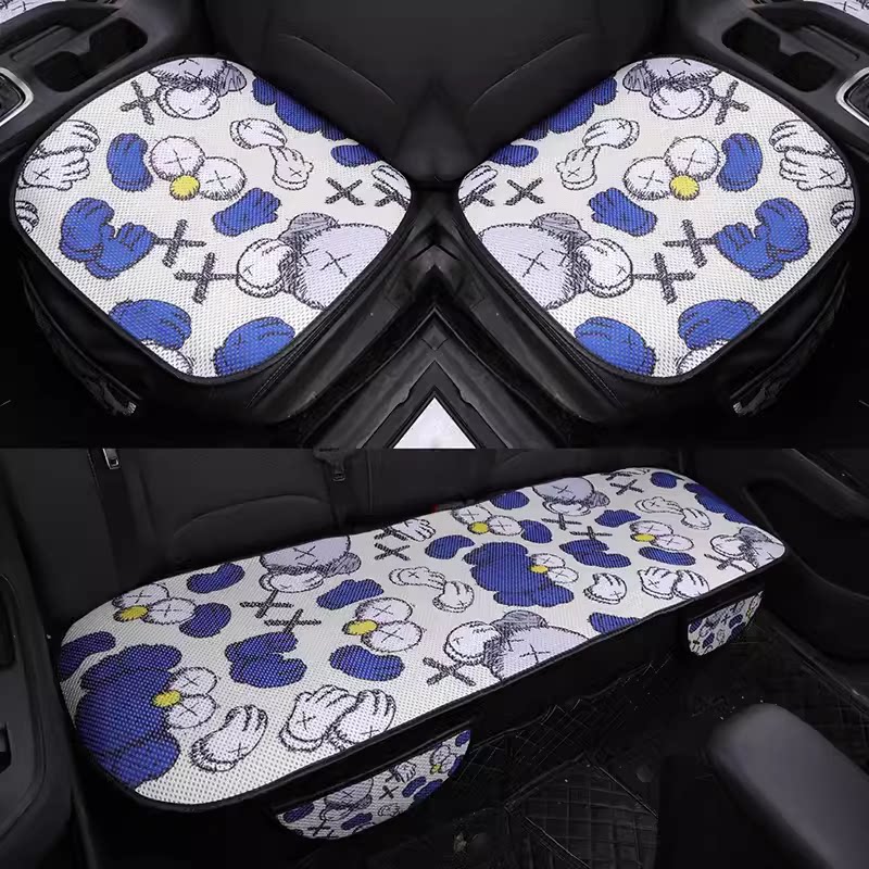汽车坐垫三件套夏季冰丝凉垫四季亚麻卡通座垫可爱女神通用无靠背