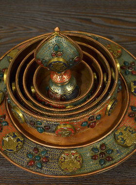 紫铜保平安彩绘镶嵌宝石曼茶罗