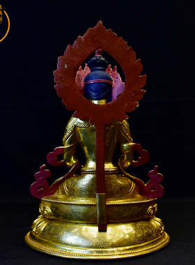 尼泊尔进口篆刻手工鎏金长寿佛