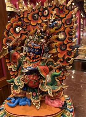 尼泊尔精品工艺36cm紫铜彩绘黑炮金刚铜像