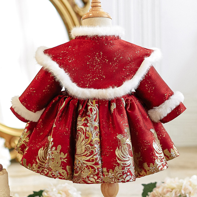 周岁女宝宝礼服红色喜庆小童婴儿抓周宴公主裙新中式唐装拜年服冬,淘宝优惠券,粉丝福利购,淘宝优惠卷