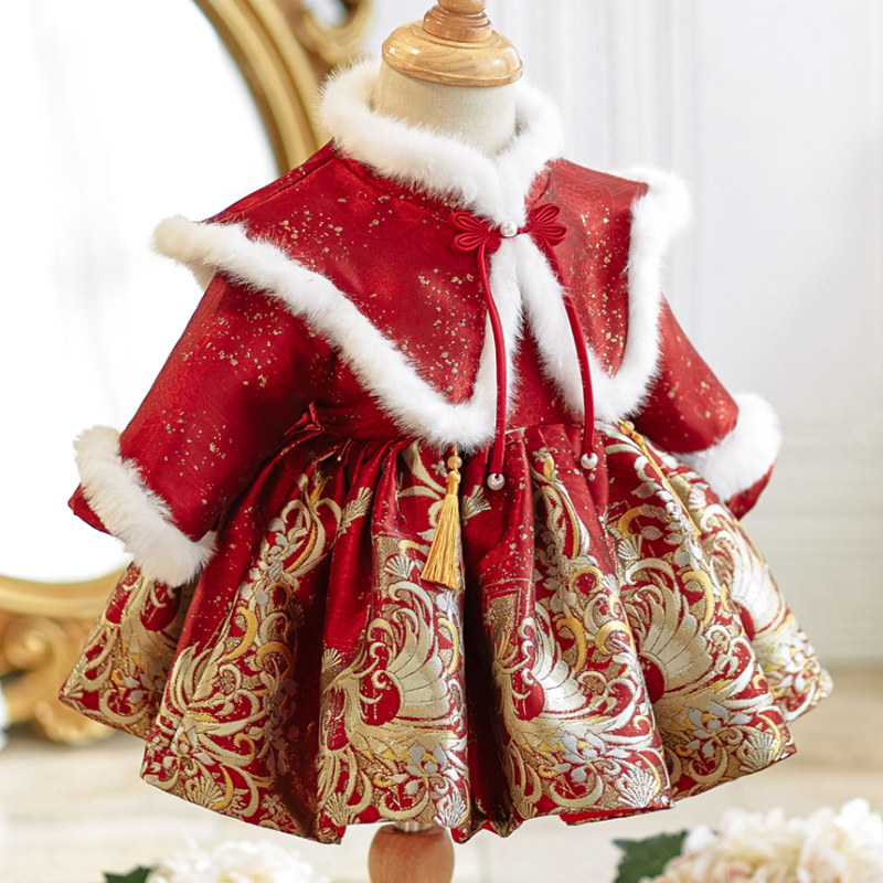 周岁女宝宝礼服红色喜庆小童婴儿抓周宴公主裙新中式唐装拜年服冬,淘宝优惠券,粉丝福利购,淘宝优惠卷