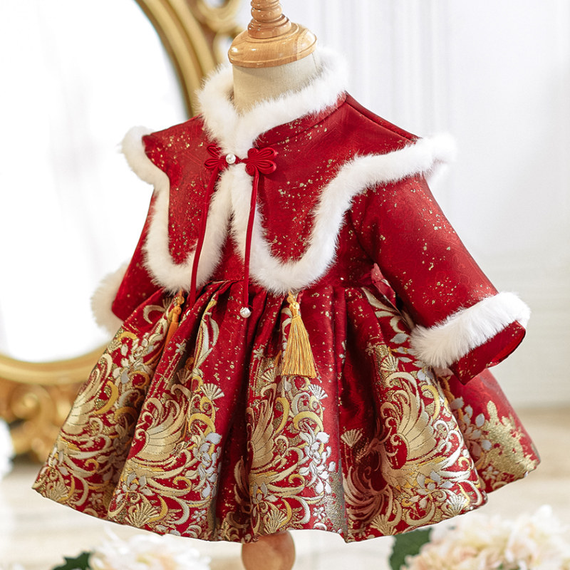 周岁女宝宝礼服红色喜庆小童婴儿抓周宴公主裙新中式唐装拜年服冬,淘宝优惠券,粉丝福利购,淘宝优惠卷