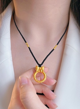 新款黄金平安扣吊坠女在逃公主铃铛编绳项链生日中秋节礼物送女友