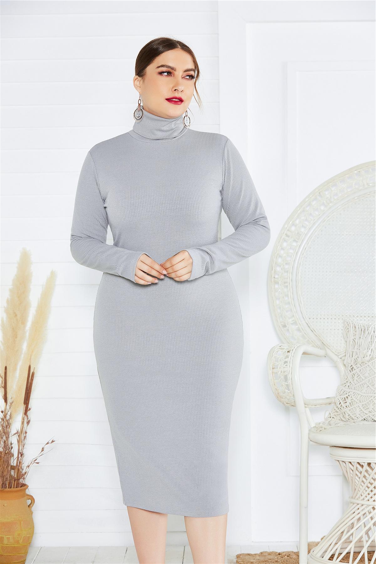 Plus size Autumn sweater Women bodycon dress 大码针织连衣裙 - 图3