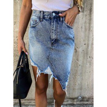 perforated ສະຫມໍ່າສະເຫມີ buttocks ຫໍ່ skirt denim ຫໍ່ skirt hip