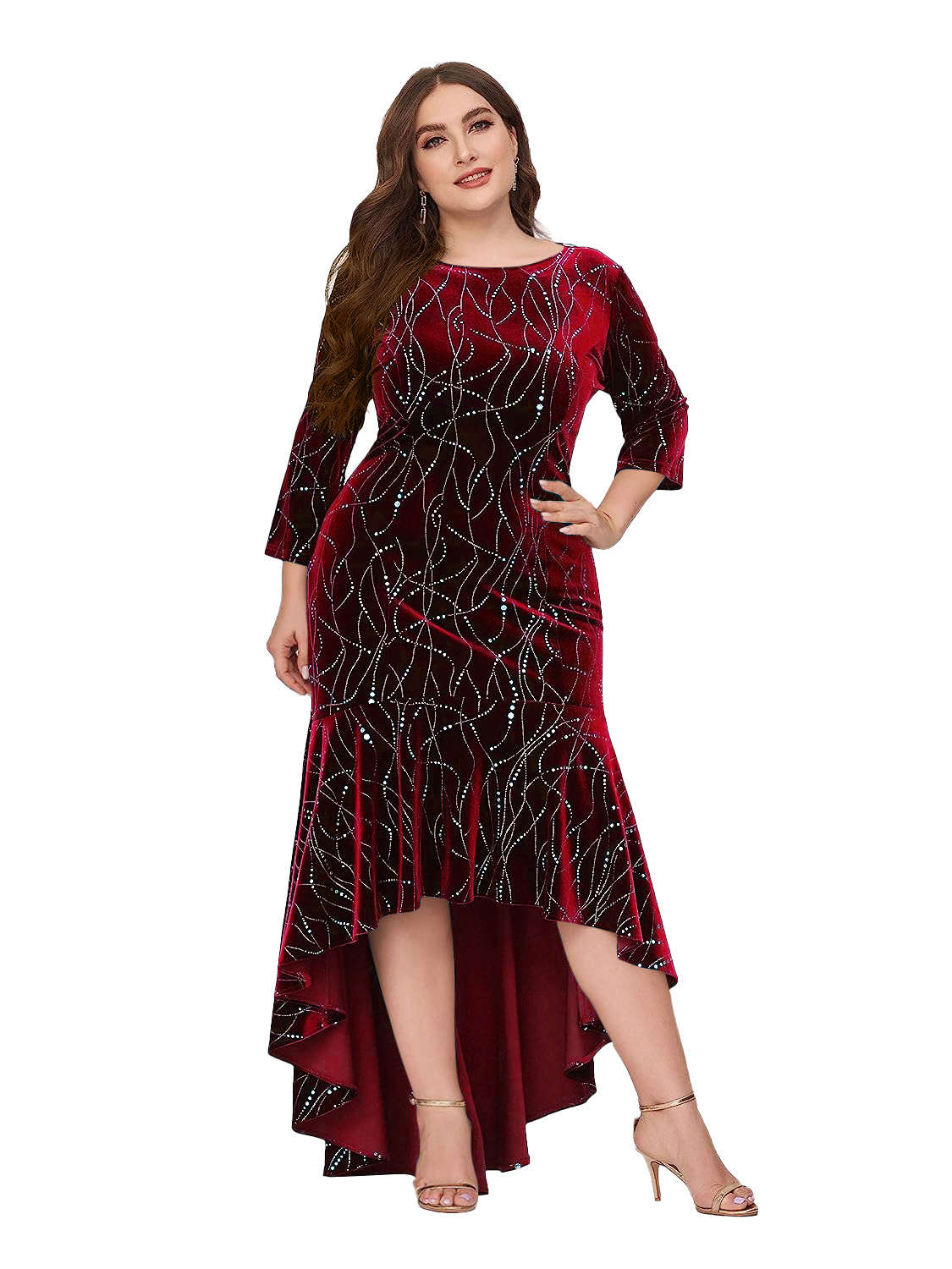 Plus Size Seven points Sleeve Mermaid Formal Dress大码连衣裙-图3