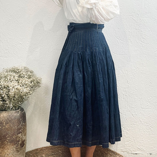 MB long skirt pleated skirt artistic wide lace-up skirt