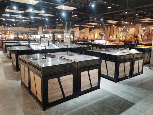 永辉款水果货架蔬菜展示架树脂中岛柜生鲜超市不锈钢果蔬货架堆头 - 图0