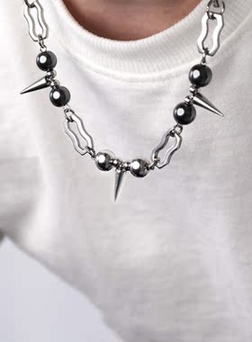 古巴拼接铆钉项链高街男潮设计感小众钛钢高级嘻哈风锁骨链配饰