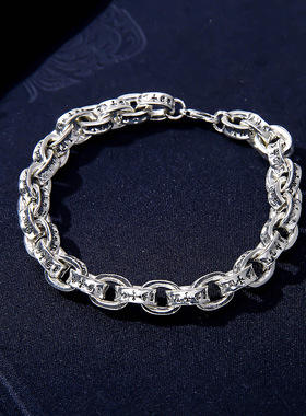 克罗伈复古男士粗细款合金男女情侣字母手链男生个性嘻哈项链欧美