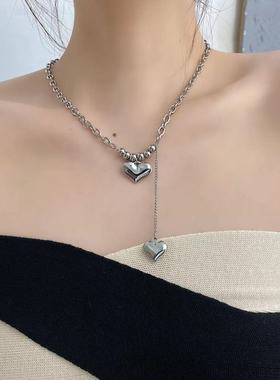 桃心吊坠钛钢欧美ins百搭粗链条