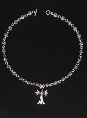 雪梨徒行者柏豪同款圆钻雕花十字架k罗心男女合金ins嘻哈吊坠项链