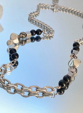 新款小众设计玛瑙珍珠拼接钛钢项链男女夏季欧美不掉色串珠锁骨链