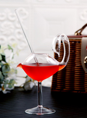 小鹅鸡尾酒杯旋转马天尼酒杯创意吸血鬼杯长尾鸡尾吸管酒杯