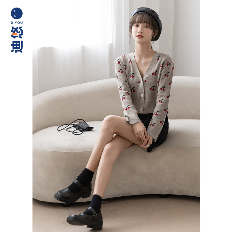 秋季新款2020小清晰樱桃针织毛衣 迪悠毛针织衫