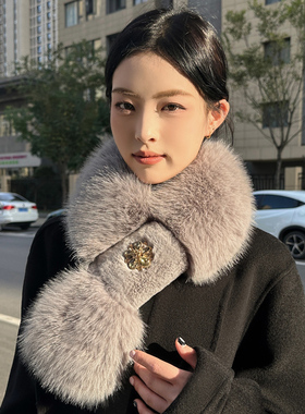 毛毛围脖女2026新款冬加厚仿皮草韩版白色狐狸毛领子毛绒保暖围巾