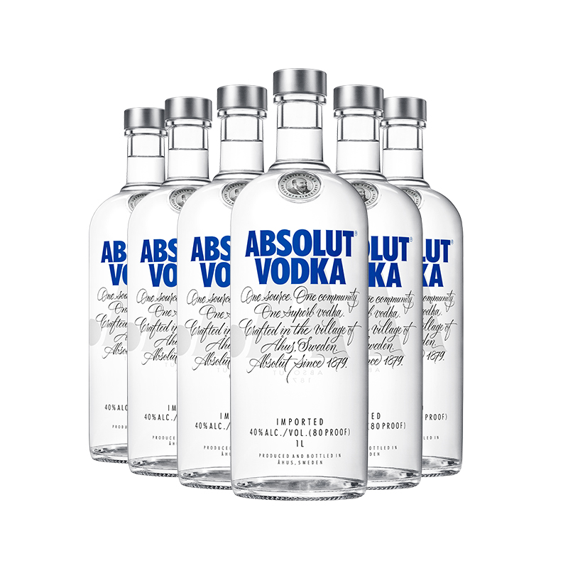 ABSOLUT官方旗舰店【瑞典进口】ABSOLUT绝对伏特加经典原味1000ml*6 畅享洋酒0