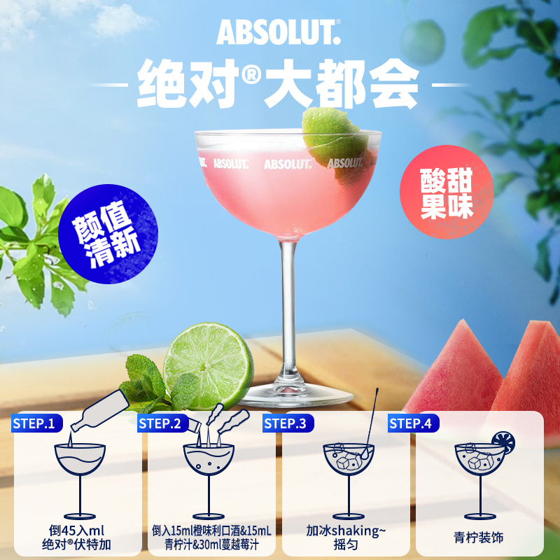 ABSOLUT伏特加原味500ml西瓜味700ml原装进口洋酒 - 图1