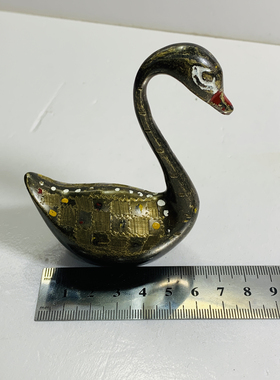 Vintage中古全铜手绘天鹅摆件 手工雕刻家居装饰摆件回流高端铜器