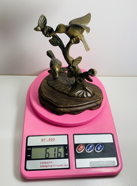 Vintage 黄铜实心蜂鸟喜鹊登梅双喜入门动物高端欧美古玩摆件铜器