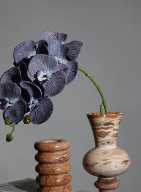 手感仿真花复古油画感蝴蝶兰蓝咖啡色设计师样板间插花材摄影道具