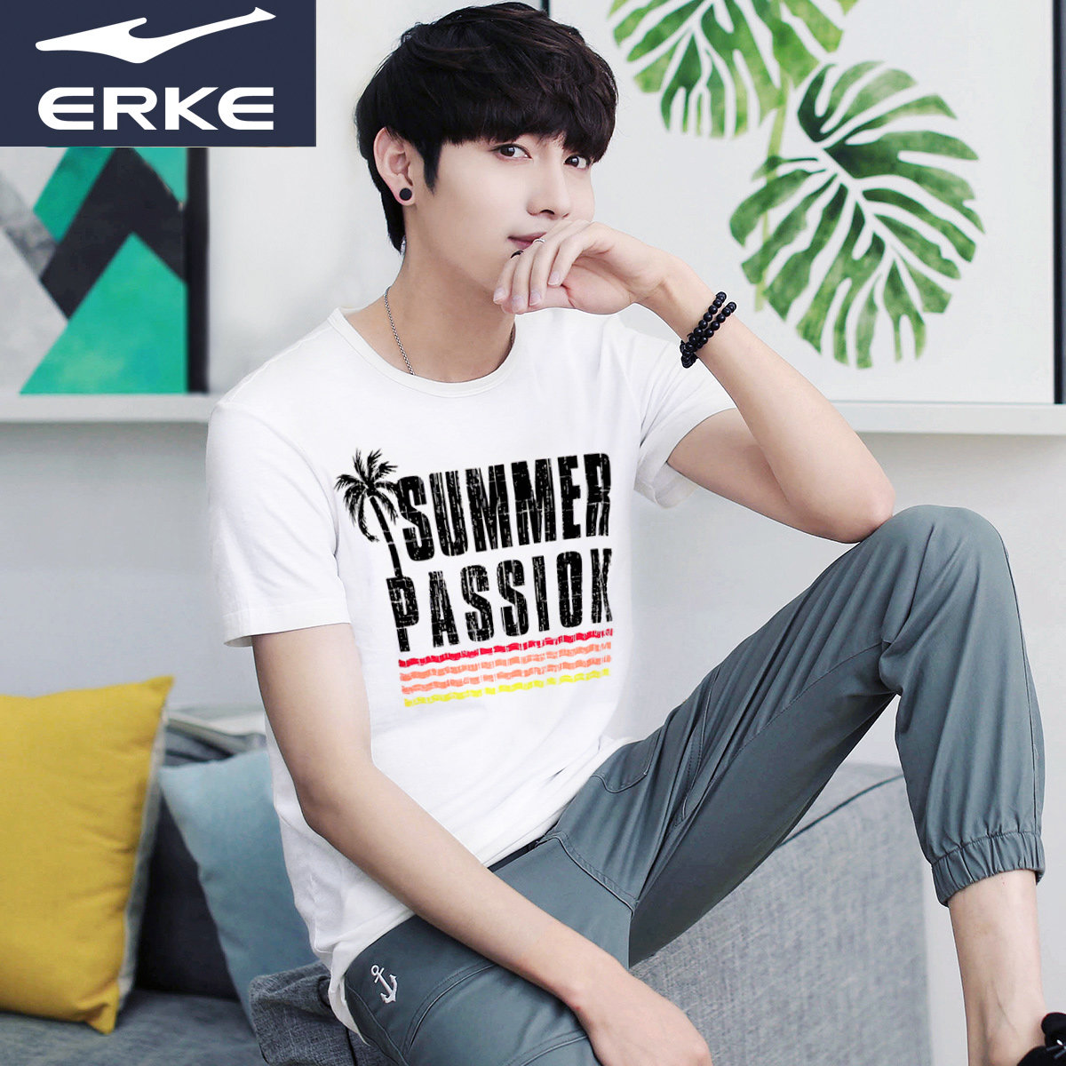 Hongxing Erke 2020 Summer New Fashion Short Sleeve Men's Top Breathable Round Neck Men's Letter T-shirt Knit