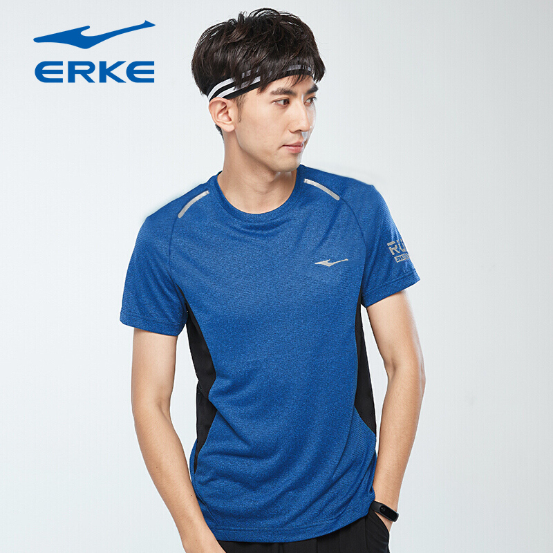 Hongxing Erke Men's Sports Round Neck T-shirt Short Sleeve Summer Breathable Solid Color Quick Dry Loose Large Men's Half Sleeve T-shirt