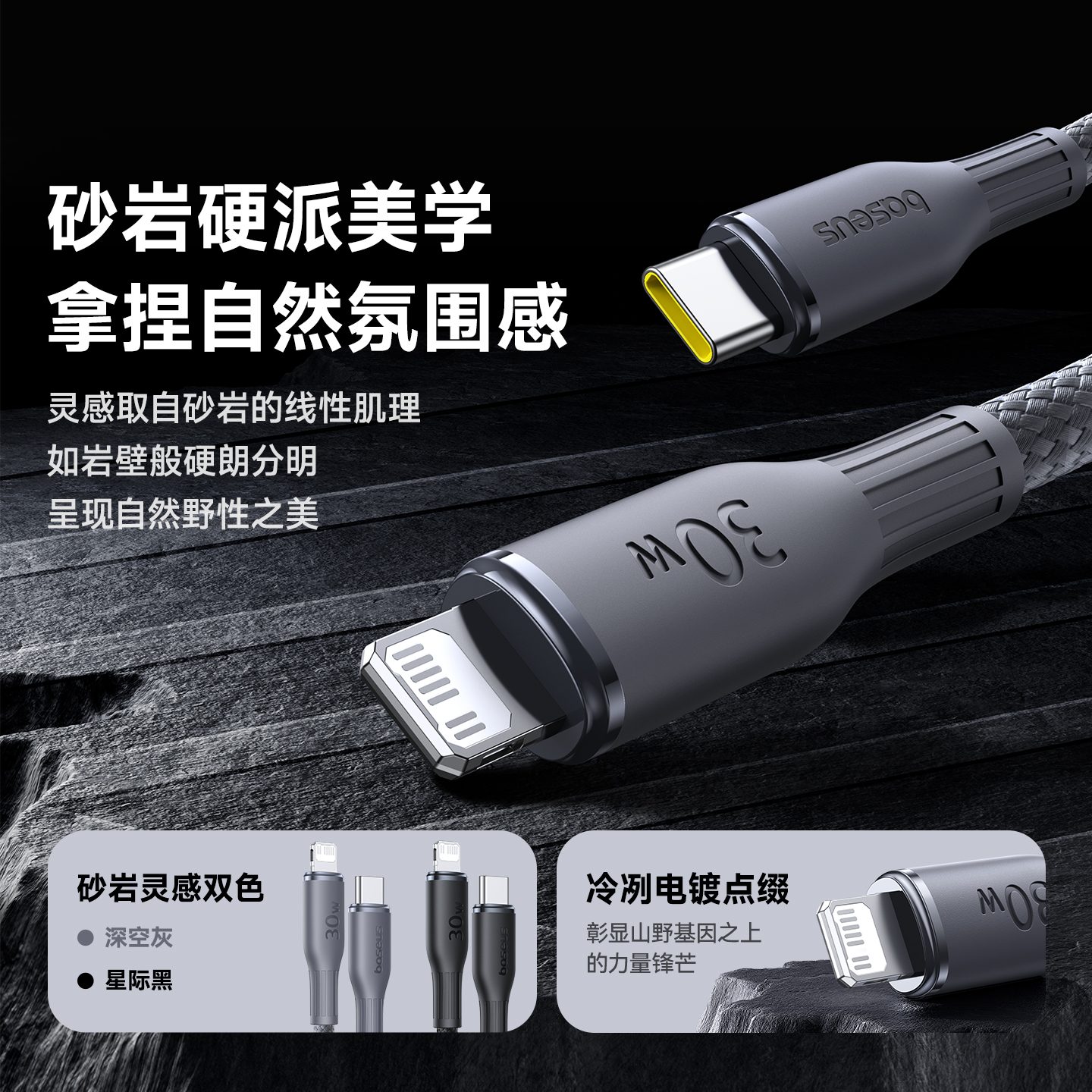 倍思适用苹果17air/16max/15pro/14plus/13mini/12快充线100W双C编织线30W数据线车载Typec转lightning充电线 - 图2