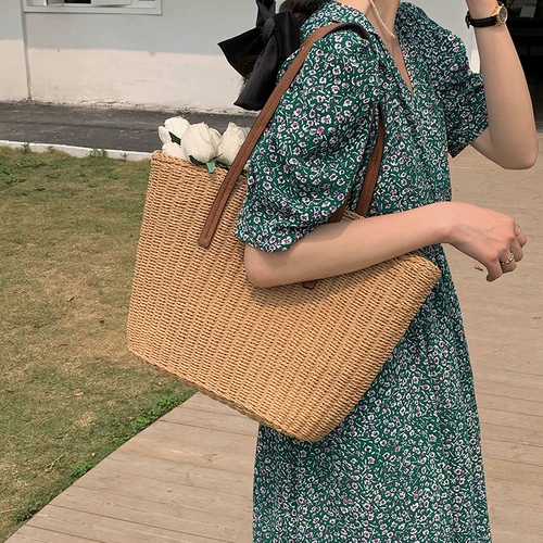 Соломенная универсальная сумка, пляжная портативная барсетка на одно плечо, французский стиль