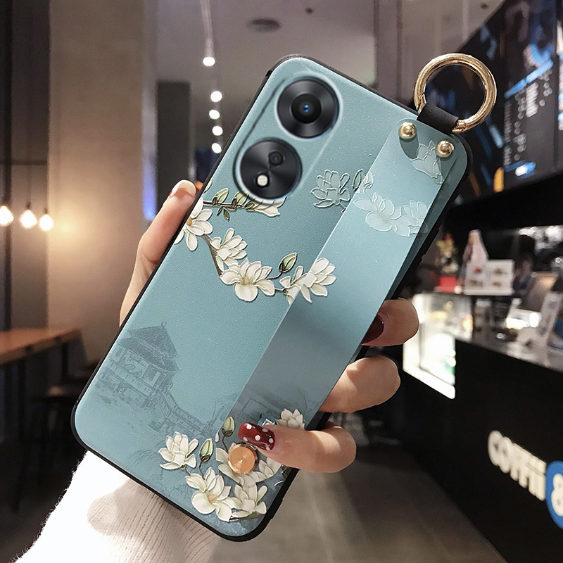 简晴适用于OPPOA78 5G手机壳A58卡通腕带保护套RENO11F硅胶磨砂A1X浮雕A17全包边A98情侣女款RNEO9防摔A77 - 图0