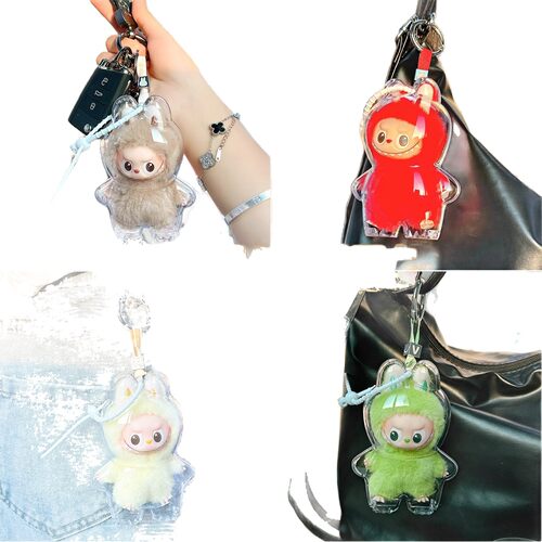 labubu拉布布心底密码4.0保护壳四代搪胶公仔透明防尘罩痛包展示 - 图3