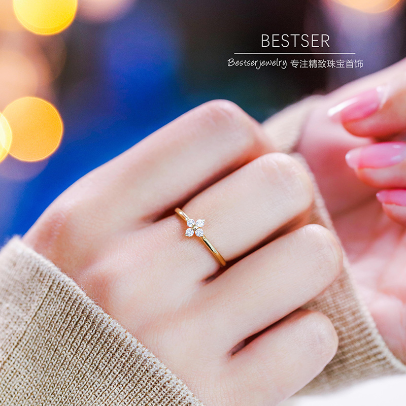 碧色Bestser【星轩】18K黄金钻戒四叶草钻石戒指女结婚纪念日礼物 - 图1