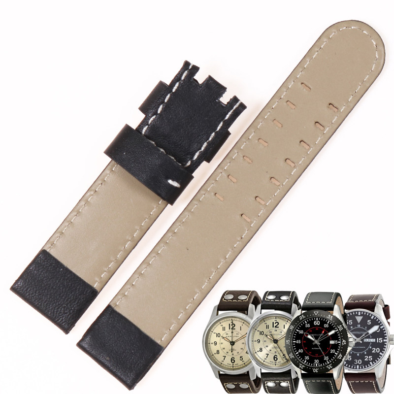 适配汉密尔顿表带手工真皮带表链 玛萨琪配件