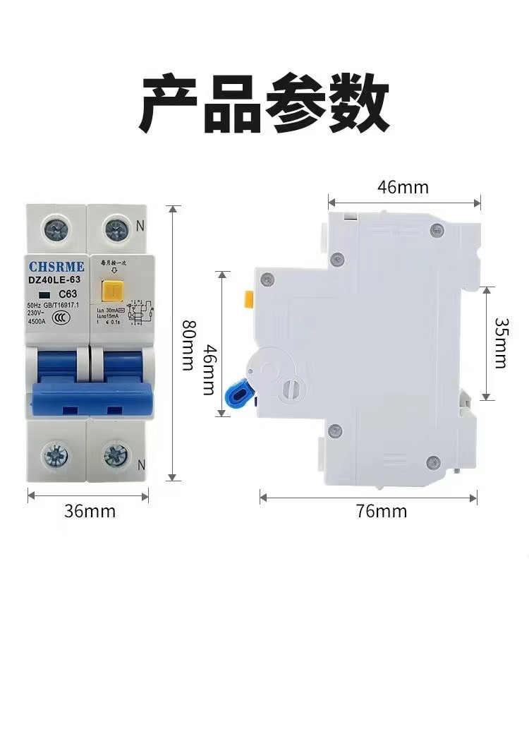 【正品】漏电保护开关占两位漏保2P63A小型家用总闸 - 图1