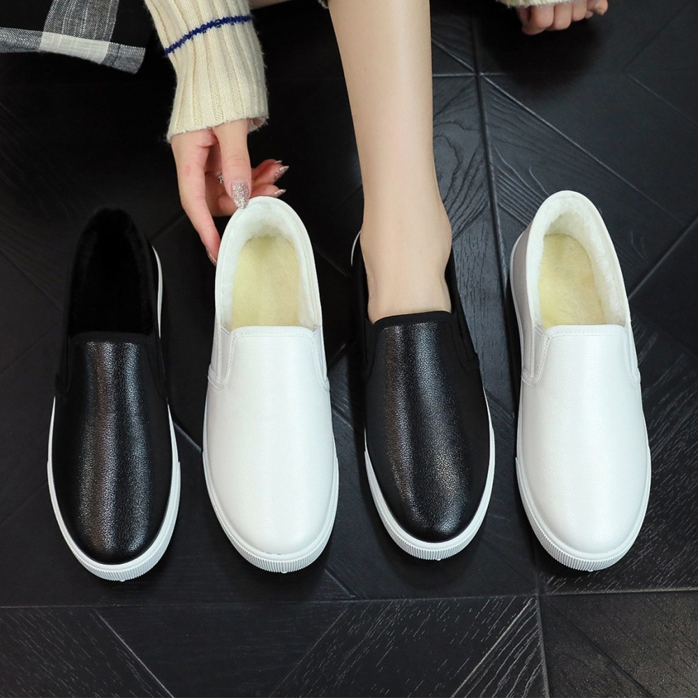 冬季皮面棉鞋女保暖护士小白鞋防水耐脏保暖学生平底棉靴加绒加厚,淘宝优惠券,粉丝福利购,淘宝优惠卷