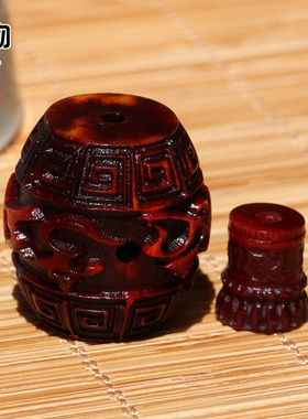 鹿角雕刻暗红沁色桶珠分体佛头