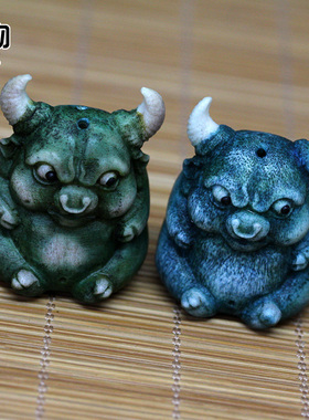天然鹿角雕刻青牛蓝牛吊坠根付上色项坠手把件