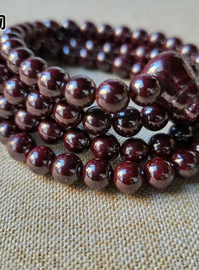 天然原矿朱砂亮面圆珠佛珠原色原色原石高含量6mm8mm108颗长串