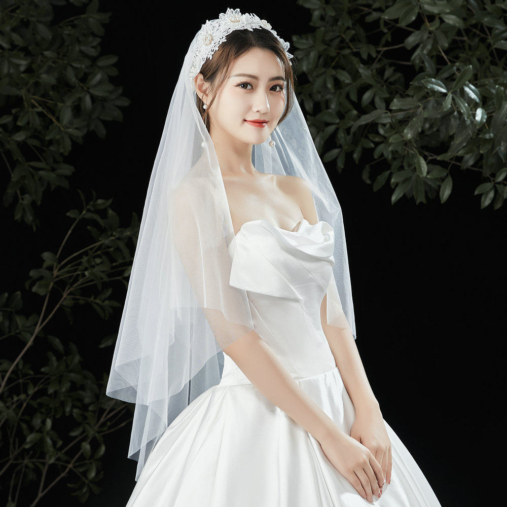 手工头纱新娘写真复古头纱韩式简约仙女头饰超仙网红影楼拍照道具