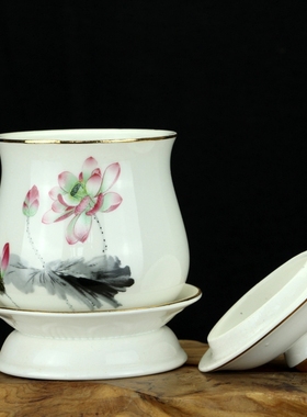 陶瓷供杯茶杯观音杯彩绘莲花水杯