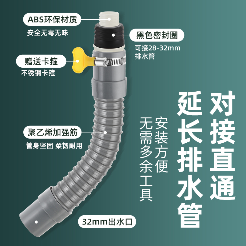 洗衣机排水三通二合一Y型分叉接头下水延长管软管水槽地漏三头通-图1