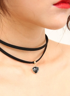 双层项链黑色颈部装饰脖子蕾丝