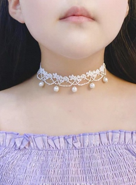白色蕾丝珍珠锁骨链女儿童