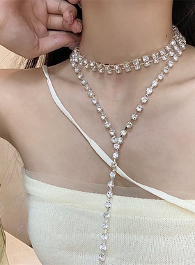 欧美冷淡风水钻长款锁骨链女
