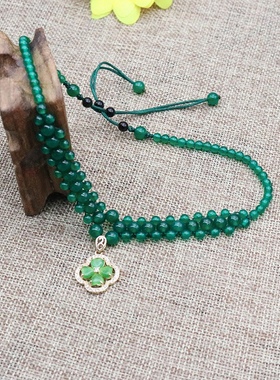 绿色玛瑙四叶草项链民族风